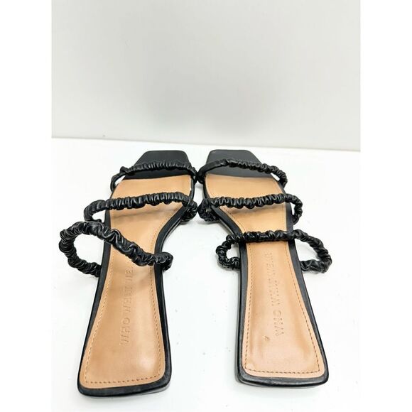 Who What Wear Sandals Womens Size 6.5 Black Faux Leather Square Toe Slip On Flat - Picture 4 of 9